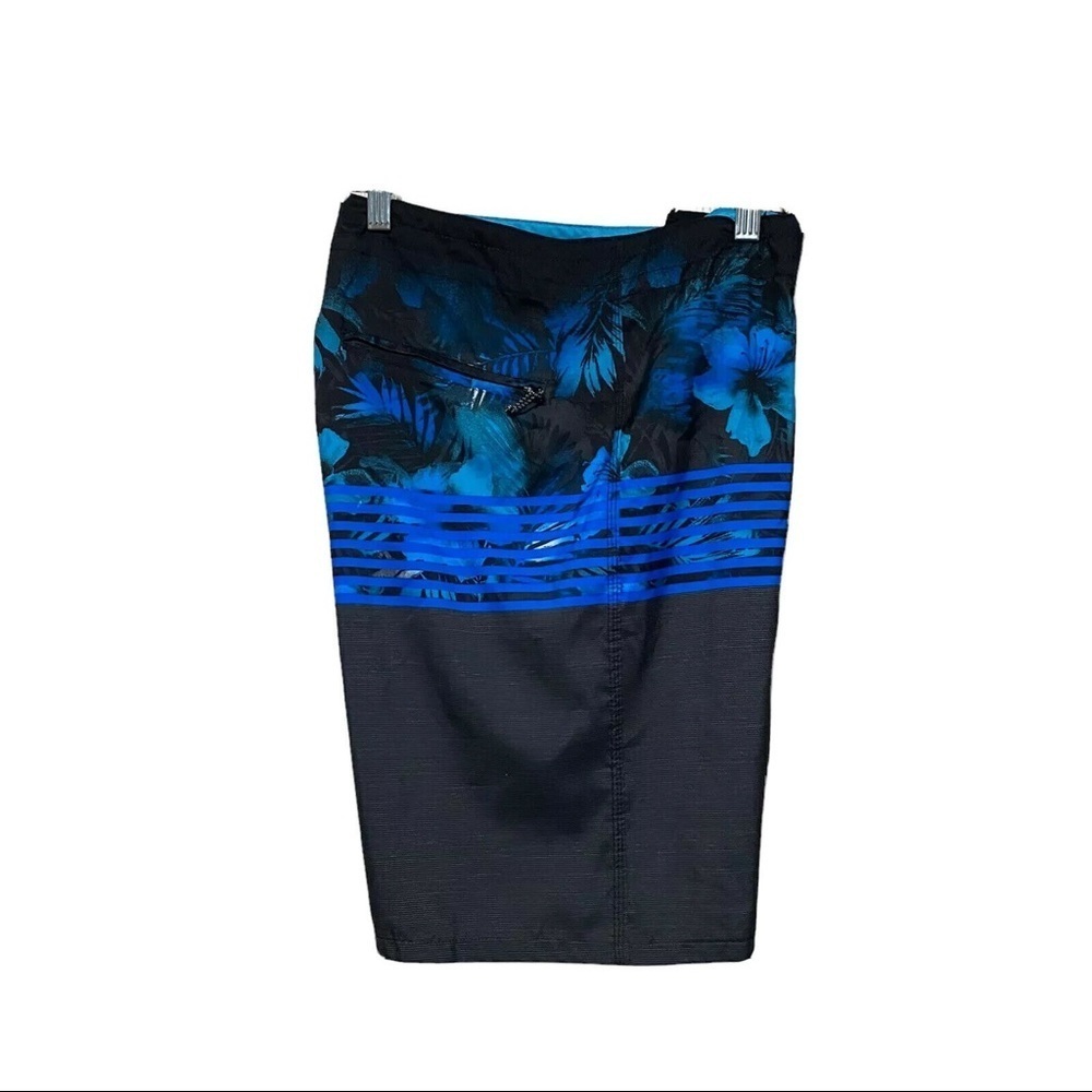 Burnside Mens Hawaiian Floral Black Blue Board Shorts Sz 32 
4182